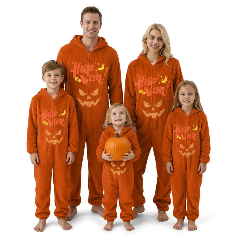 Unisex Pumpkin Cosplay Jumpsuit Halloween Costume XL - Cozy Fleece Hooded Loungewear