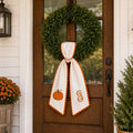 Halloween & Fall Pumpkin Embroidered Wreath Sash - Orange Scalloped Ribbon - Seasonal Front Door Decor - Variation I