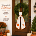 Pumpkin Embroidered Wreath Sash - Fall Orange Scalloped Ribbon for Halloween & Thanksgiving - Variation W