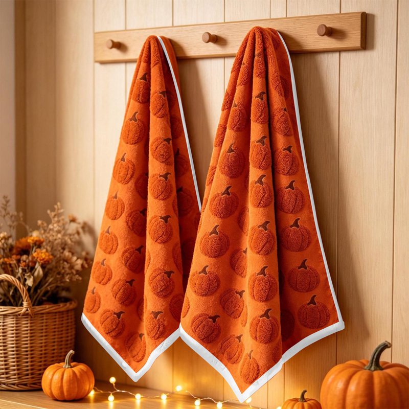 Halloween Decor Pumpkin Kitchen Towels Set of 2 - Fall Autumn Dish Cloths for Kitchen & Holiday