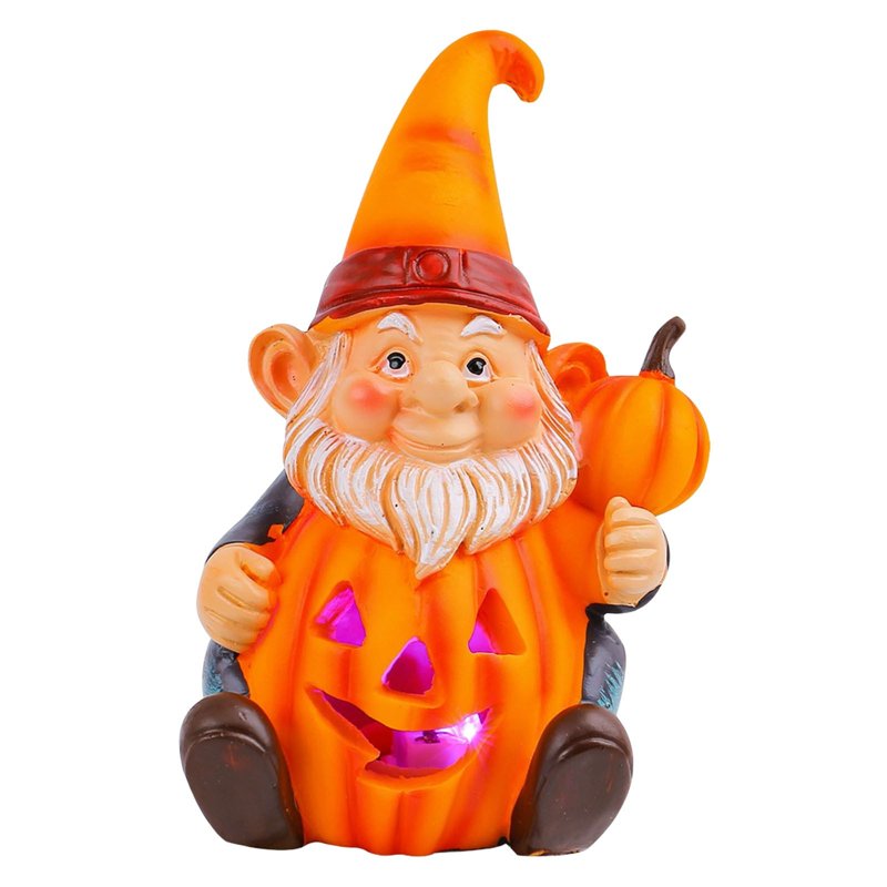 Halloween Pumpkin Gnome Ornament - Luminous Resin Garden Statue - Old Man Design - Variation #354D