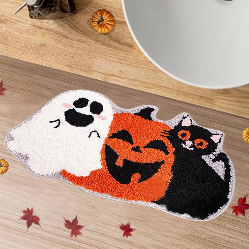Pumpkin Print Acrylic Area Rug - Seasonal Entryway Mat with Non-Slip Backing - Variation L