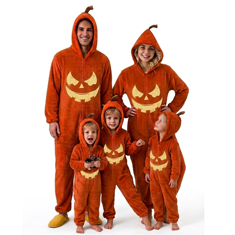 Halloween Pumpkin Cosplay Pajama Set with Hooded Jack-O-Lantern Romper - 3XL J Variation