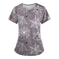 Women's Halloween Pumpkin-Headed Bat Printed Scrub Top - Gray, S | Nurse Uniform with Pockets