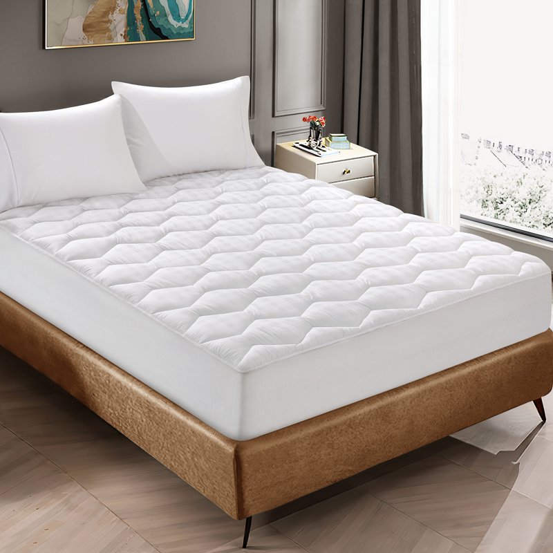 Cotton Mattress Pad Twin Size 500 Thread Count Down Alternative Cover - White