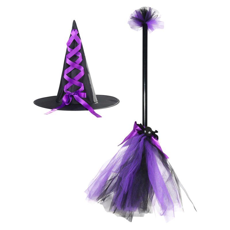 Purple Halloween Witch Costume Set for Kids - Detachable Broom & Hat - Decor_L