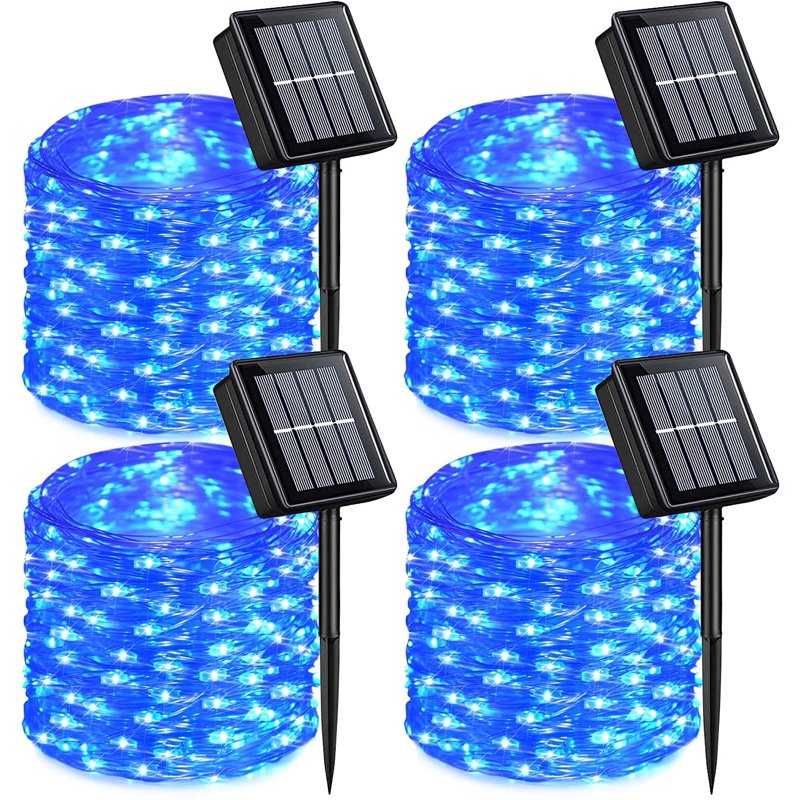 Blue 33ft Solar Fairy Lights Outdoor Waterproof 100 LED 8 Modes - 4 Pack