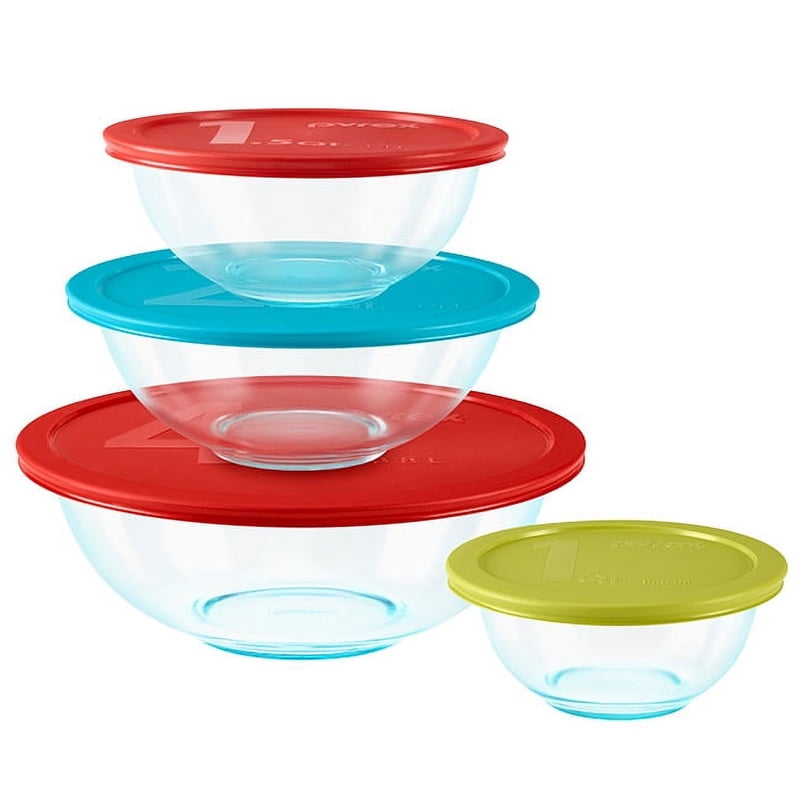 8-Piece Glass Mixing Bowl Set with Color-Coded Lids