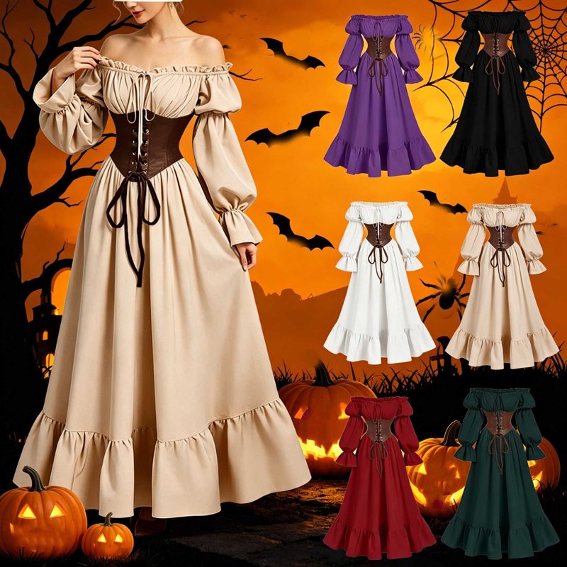 Gothic Corset Maxi Dress for Women - Halloween Victorian Long Dress BB-Wine XL