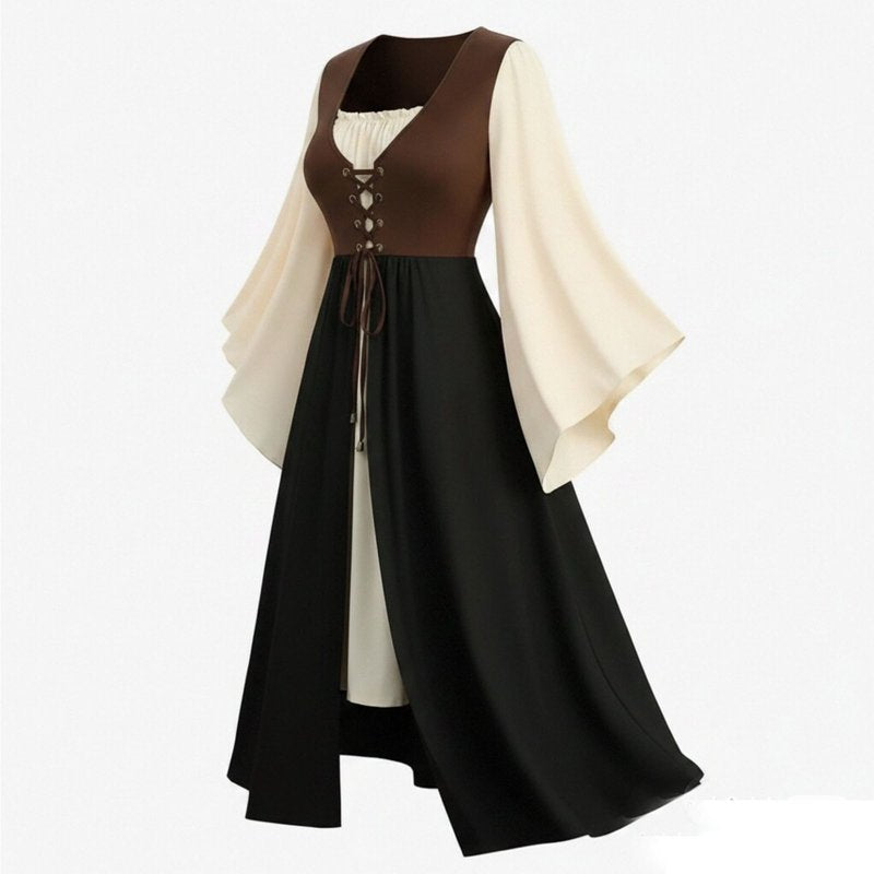 Ladies Renaissance Medieval Pirate Peasant Dress CC-Brown M Halloween Costume