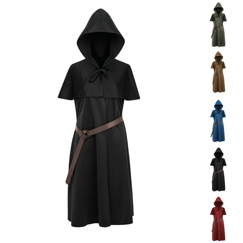 Medieval Monk Robe Costume Set with Hood & Belt - Brown XL | Renaissance Cosplay