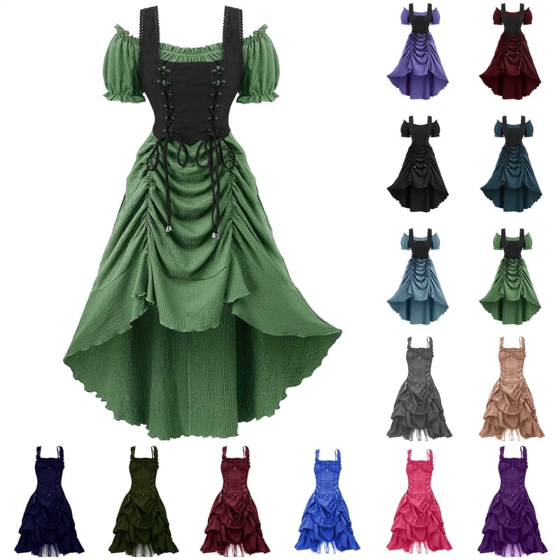 Women's Gothic Steampunk Dress Renaissance Victorian Lace-Up High-Low Corset Halloween Costume - Purple XXXL