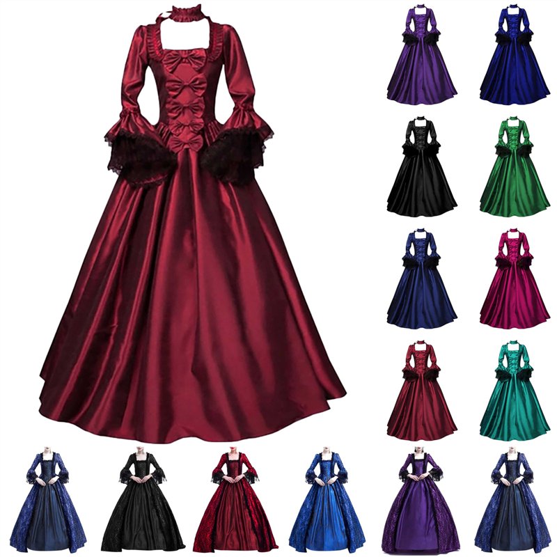 Women's Princess Renaissance Maxi Dress with Flare Sleeves AA-Red and Gifts S