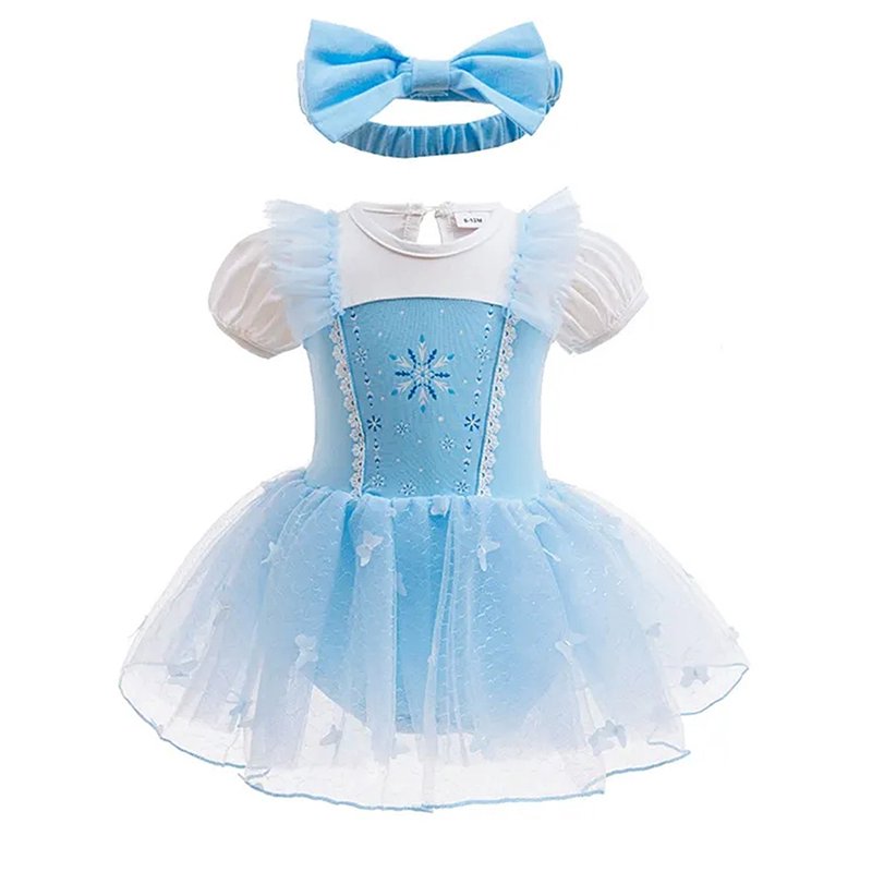 Blue White Stitching Baby Girl Princess Dress & Headband Set 6-12 Months