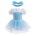 Blue White Stitching Baby Girl Princess Dress & Headband Set 6-12 Months