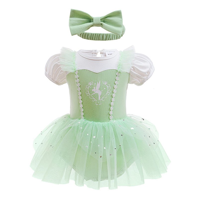 Puff Sleeve Green Baby Girl Princess Dress with Headband - 12-18 Months
