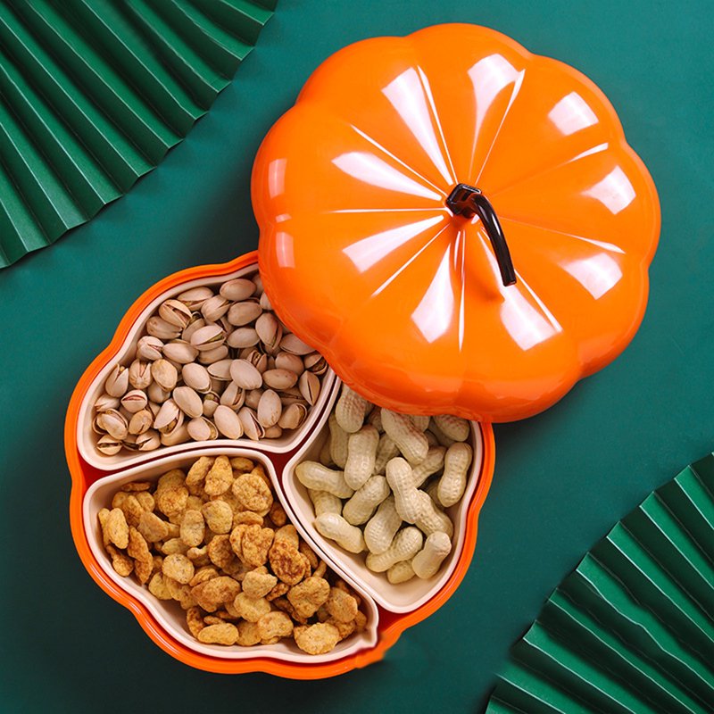 Pumpkin Serving Bowl with Lid - Divided Food Display Tray for Halloween & Fall Parties