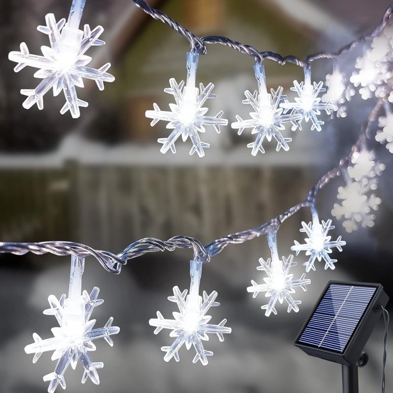 White 100 LED Christmas Snowflake String Lights Waterproof Indoor Outdoor Decor