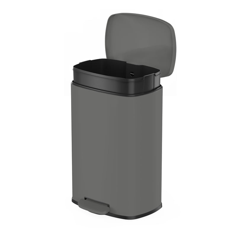 QualiaZero Matte Grey Kitchen Trash Can 13.2 Gallon Stainless Steel Step Bin