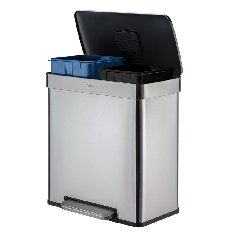 16 Gallon Stainless Steel Step Trash Can - Dual Compartment - Silver