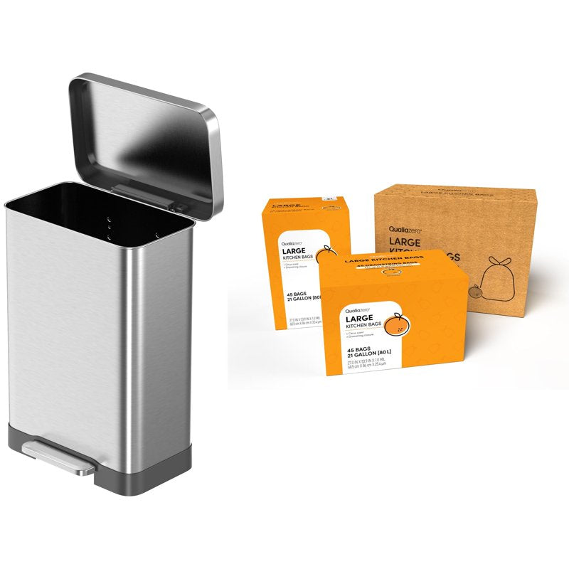 20 Gallon Stainless Steel Trash Can with Soft Close Lid - Silver & Citrus Scented Trash Bag