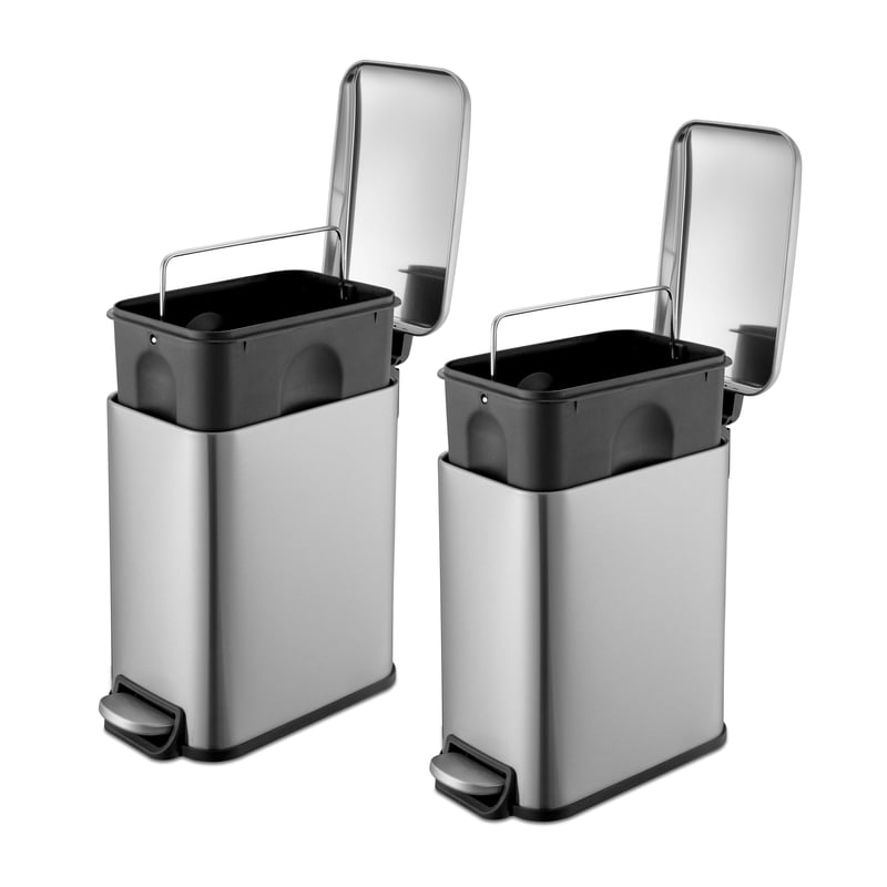 Stainless Steel Bathroom Trash Can Combo - 1.3 Gallon, Silver, Pack of 2