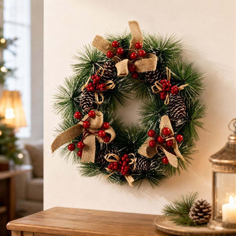 Christmas Wreath Decorations Farmhouse Front Door Garland - Indoor Outdoor, 006 Variation