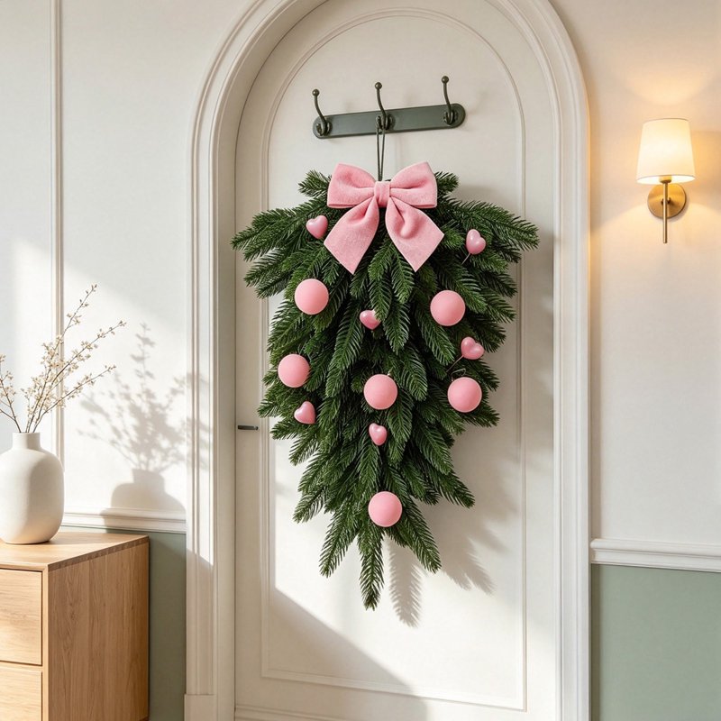 Christmas Wreath for Front Door Farmhouse Holiday Artificial Teardrop Decor - 007-Christmas