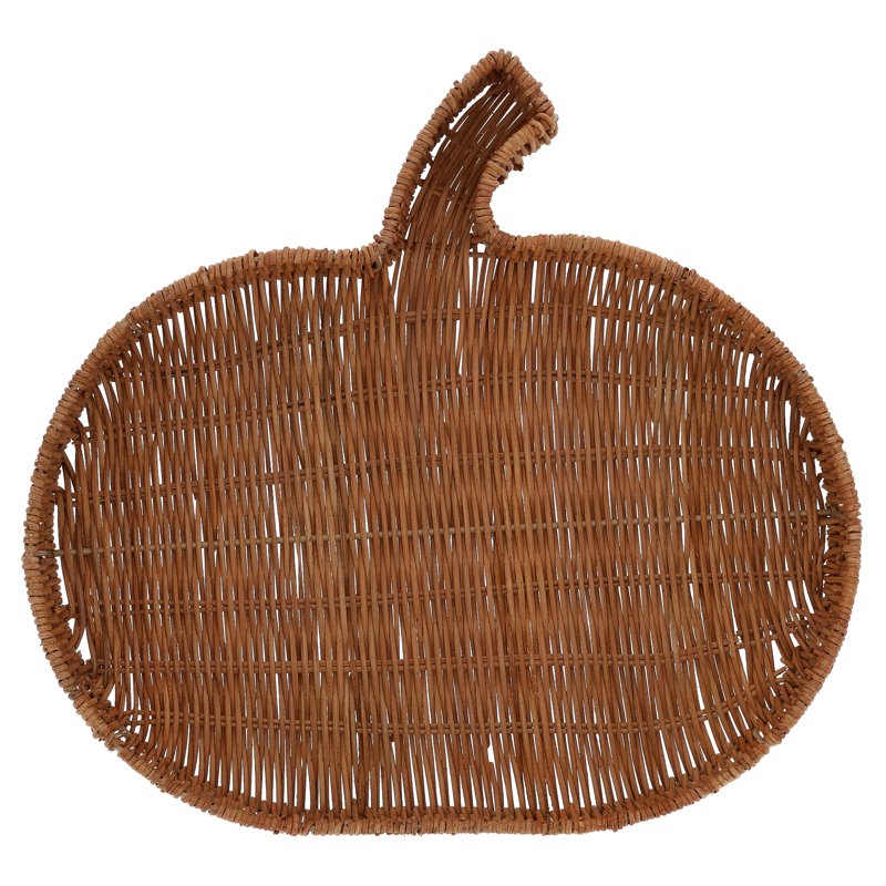 Fall Rattan Pumpkin-Shaped Decorative Tray 15 Inch for Seasonal Display