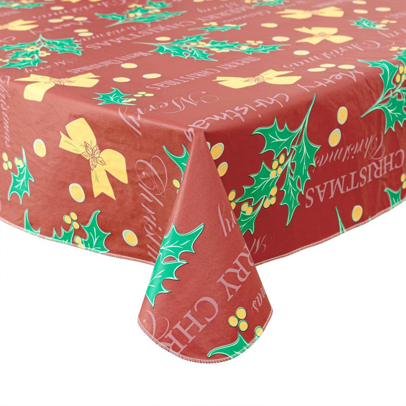 Christmas Tablecloth 60x84 Inch - Waterproof Green & Red Design