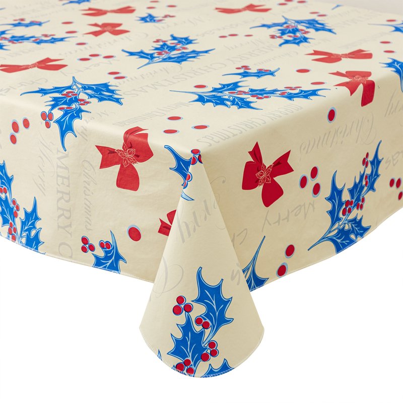 Vinyl Christmas Tablecloth 52x70 - Waterproof Blue & Red