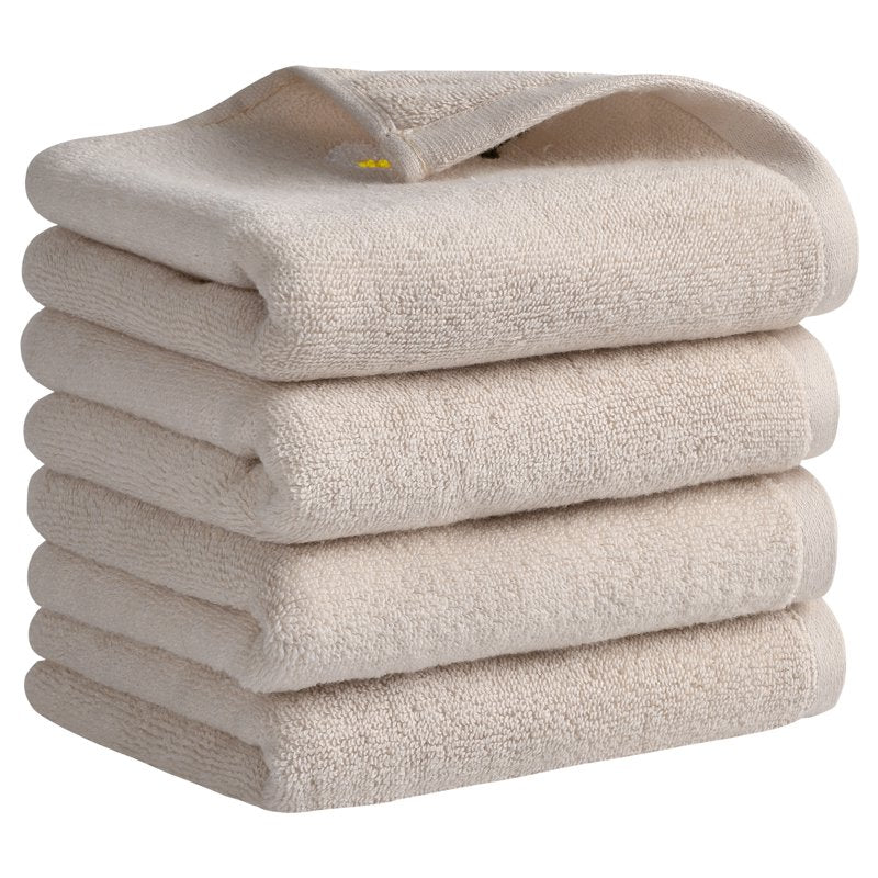 Cotton Hand Towels Set - Floral Embroidered, Soft & Absorbent, 4 Pieces Light Brown (13x30 Inch)