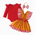 Baby Girl 1st Christmas Outfit Set Red 6-12 Months - Romper & Suspender Dress