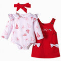 Baby Girl Christmas Outfit Set - Red A02, 9-12 Months, Ruffle Romper & Suspender Dress