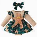 Green Baby Girl Christmas Outfit Set - Long Sleeve Romper & Suspender Dress, 6-9 Months