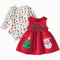 Baby Girl First Christmas Outfit Set - White Ruffle Romper & Suspender Dress 9-12 Months