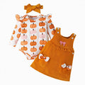 Baby Girl Halloween Pumpkin Romper & Headband Set - A12-Orange, 0-3 Months