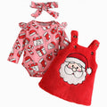 Baby Girl First Christmas Outfit Set - Red 0-3 Months with Ruffle Romper & Suspender Dress