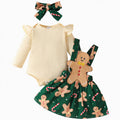 Baby Girl Christmas Outfit Long Sleeve Romper & Overalls Dress - White, 0-3 Months