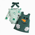 Dark Green Baby Girl Christmas Outfit 12-18 Months Ruffle Romper & Suspender Dress Set