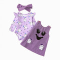 A13-Purple Baby Girl Halloween Outfits Ruffle Romper Pumpkin Overalls Set - 0-3 Months