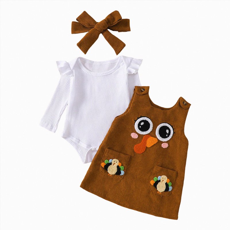 Baby Girl Halloween Outfit A13 Brown 6-12 Months Pumpkin Ruffle Romper & Dress Set