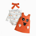 Halloween Baby Girl Outfit A13-Orange Ruffle Romper & Overalls Set - 0-3 Months