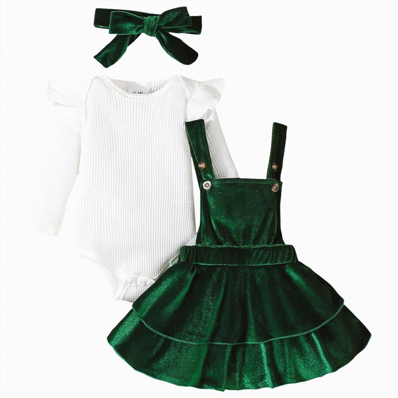 Baby Girl First Christmas Outfit A05-Green 0-3 Months Romper Dress & Skirt Set