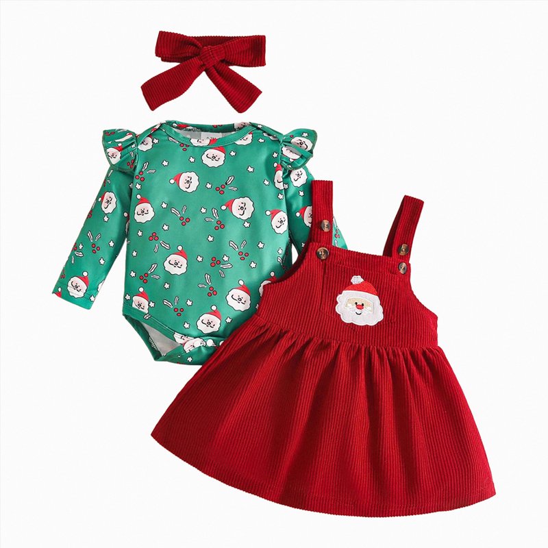 First Christmas Girl Outfit A10-Wine 12-18 Months Ruffle Romper Suspender Dress Set