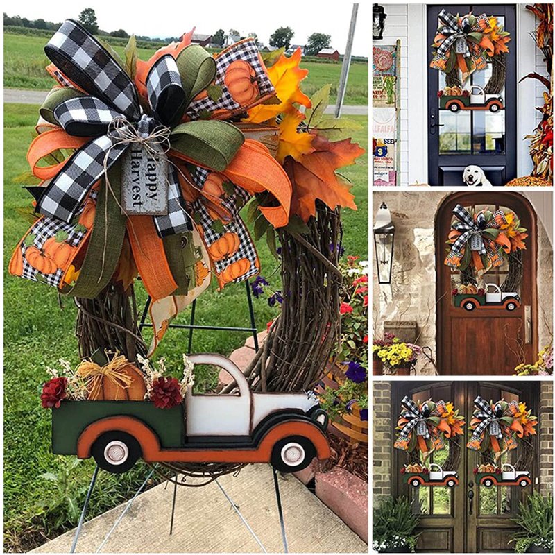 Thanksgiving and Halloween Wreath - Fall Door Decor 12x12 Inch