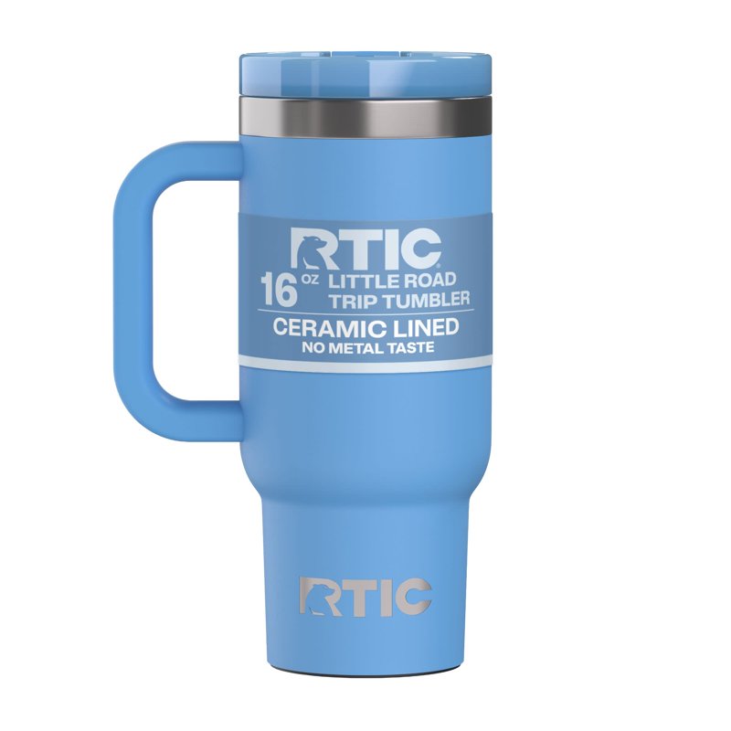 16 oz Ceramic Lined Road Trip Tumbler with Handle and Straw Lid - Denim