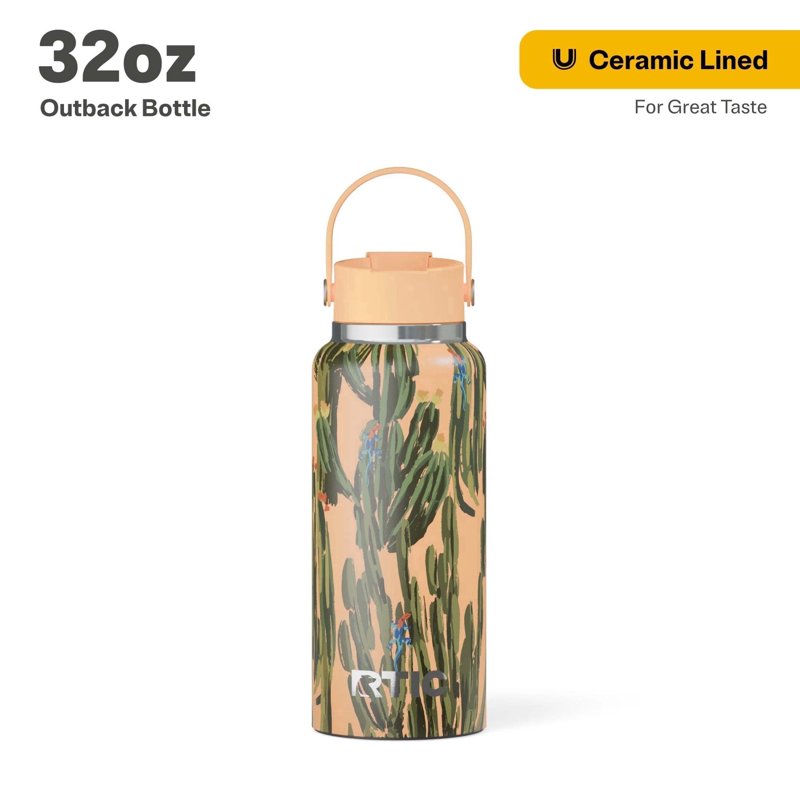 Insulated Outback Water Bottle - 32 oz Ceramic Lined - Desert Cactus
