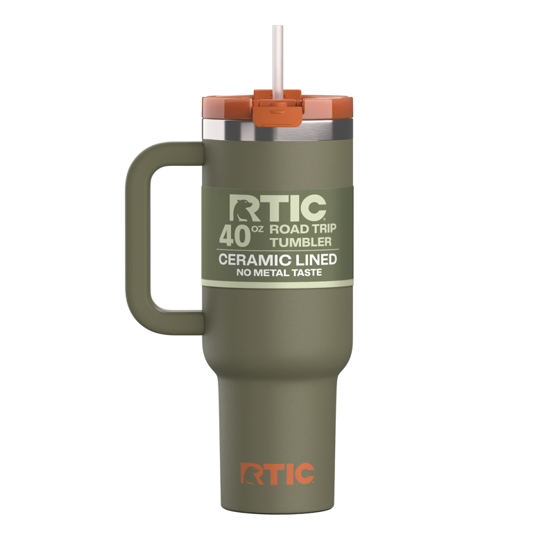 40 oz Road Trip Tumbler - Ceramic Lined with Handle & Straw Lid