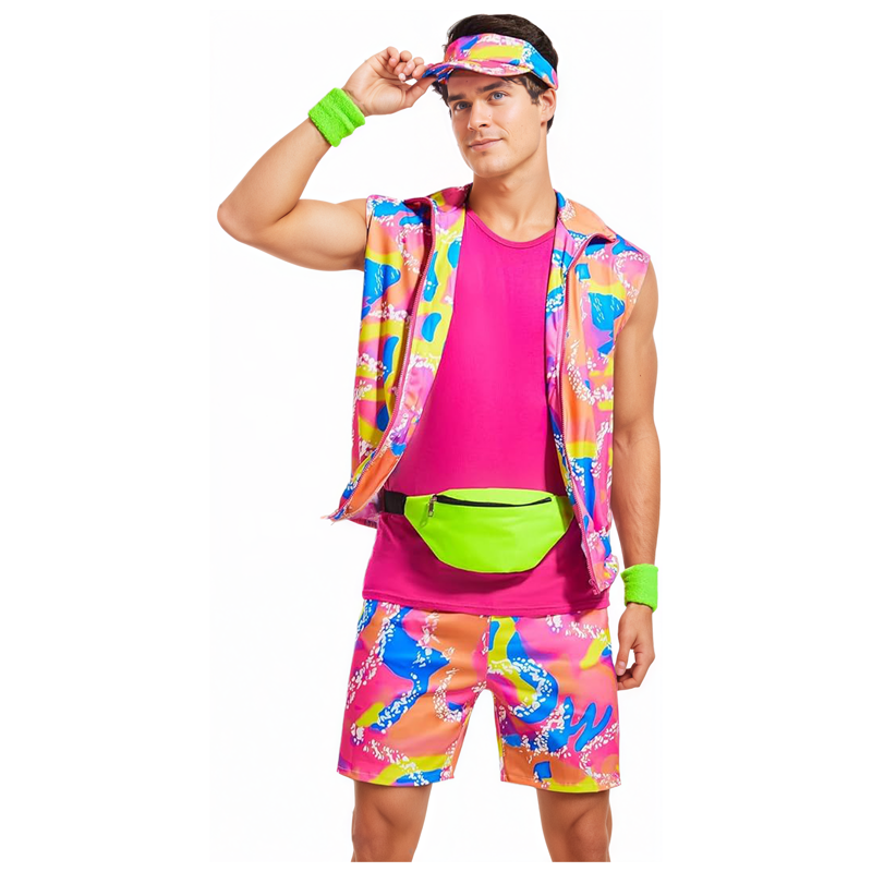 Men's 80s Workout Costume Set L - Neon 80s Fitness & Halloween Cosplay